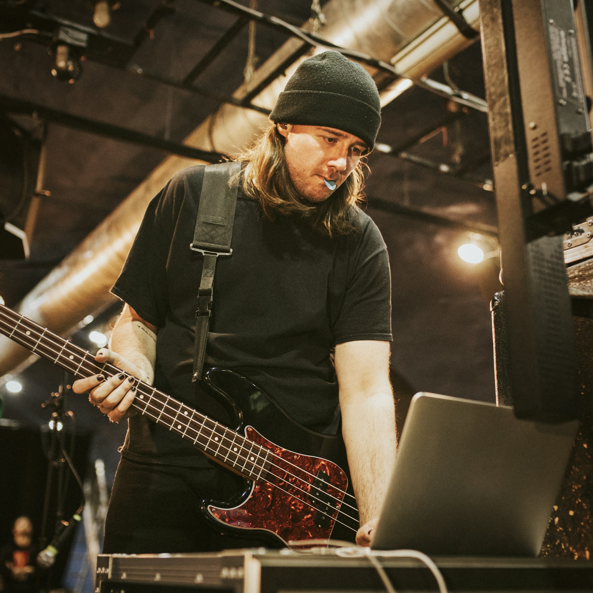 Bassist playing on stage